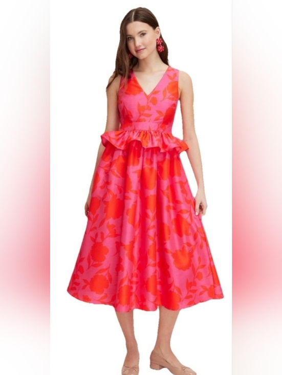 kate spade Dresses & Skirts - kate spade Pink and Coral Floral Peplum Midi Dress Sz 00